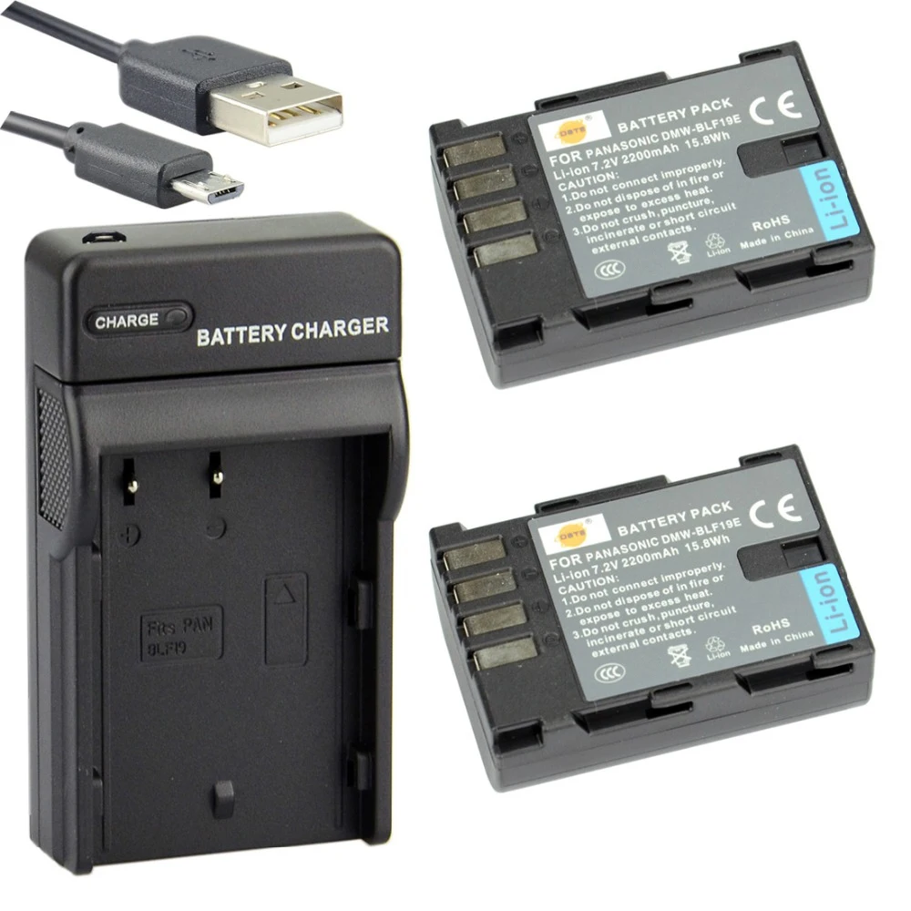 2 шт. 2200 мАч 7 в DSTE DMW-BLF19E BLF19 Аккумуляторная Батарея цифровой DSLR камеры 1 * зарядное