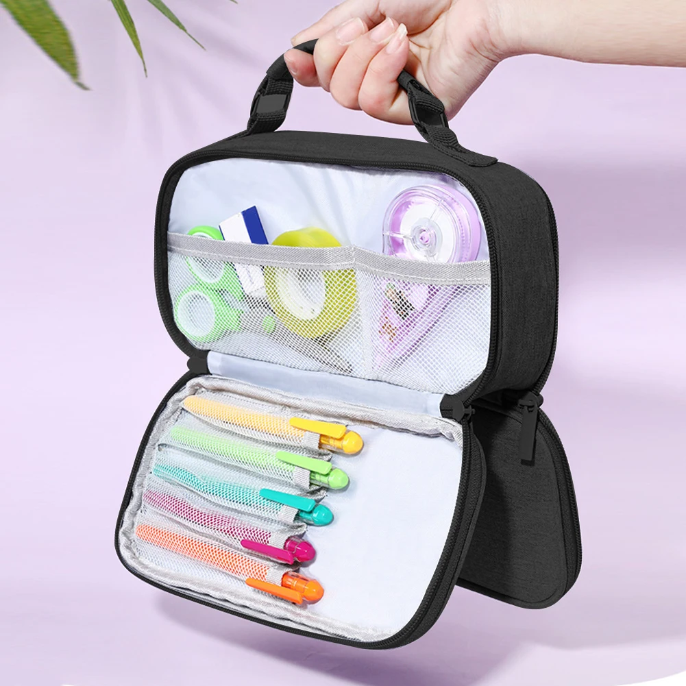 

Make Up Students Pencil Bag Handheld Protection Office Large Capacity Organizer Storage Case Stationery For School 3 Layers