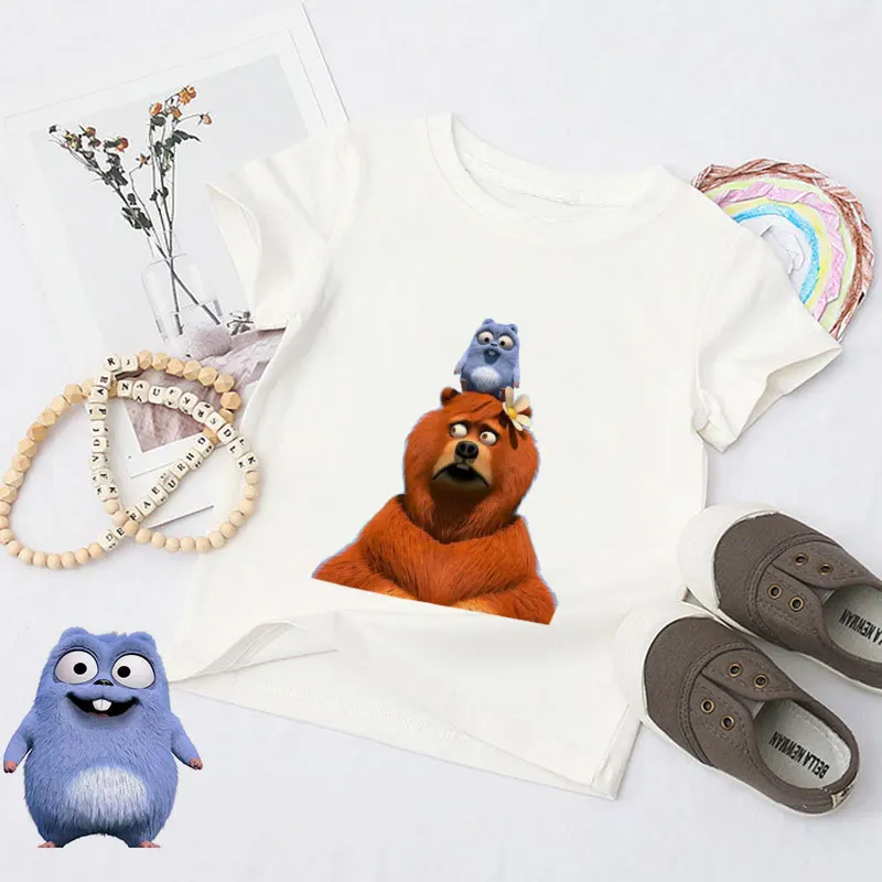 

2021 Kids Boy T-shirt Baby Cartoon Grizzy Bear Lemmings Print Children's Top Crew Neck Boys T Shirts Harajuku T Shirt For Girls