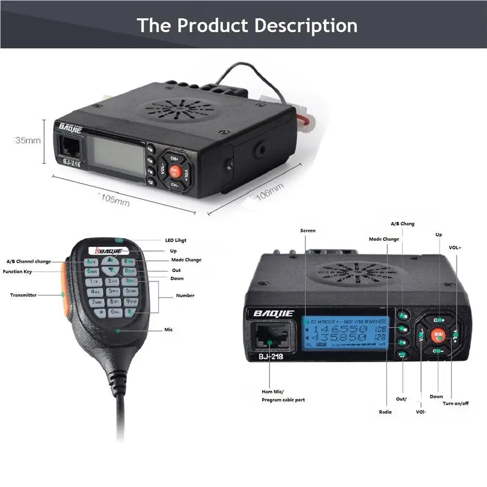 BJ-218 VHF UHF мобильное радио 10 км Z218 мини-Автомобильная рация Двухдиапазонная