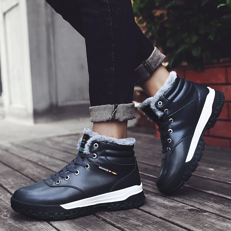 Высокое качество Для мужчин зимние сапоги Плюшевые туфли-лодочки с мехом и
