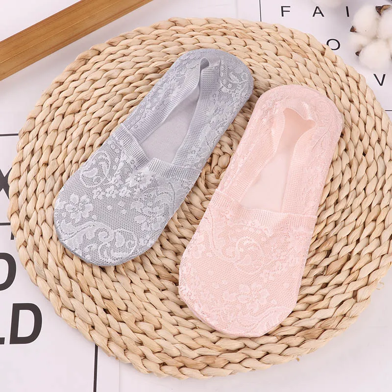 2 pairs as pic 1/2 пар модные женские носки для девочек летние носки Стиль кружевное платье с ц веточным рисунком короткие носки противоскользящ ие Невидимый лодыжки носки с принтом носки-Тапочки - Цвет: 2 pairs as pic