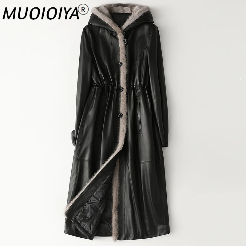 

Winter Genuine Sheepskin Leather Mink Fur Collar Women Parka 2022 Long White Duck Down Jacket Female Manteau Femme Gxy885