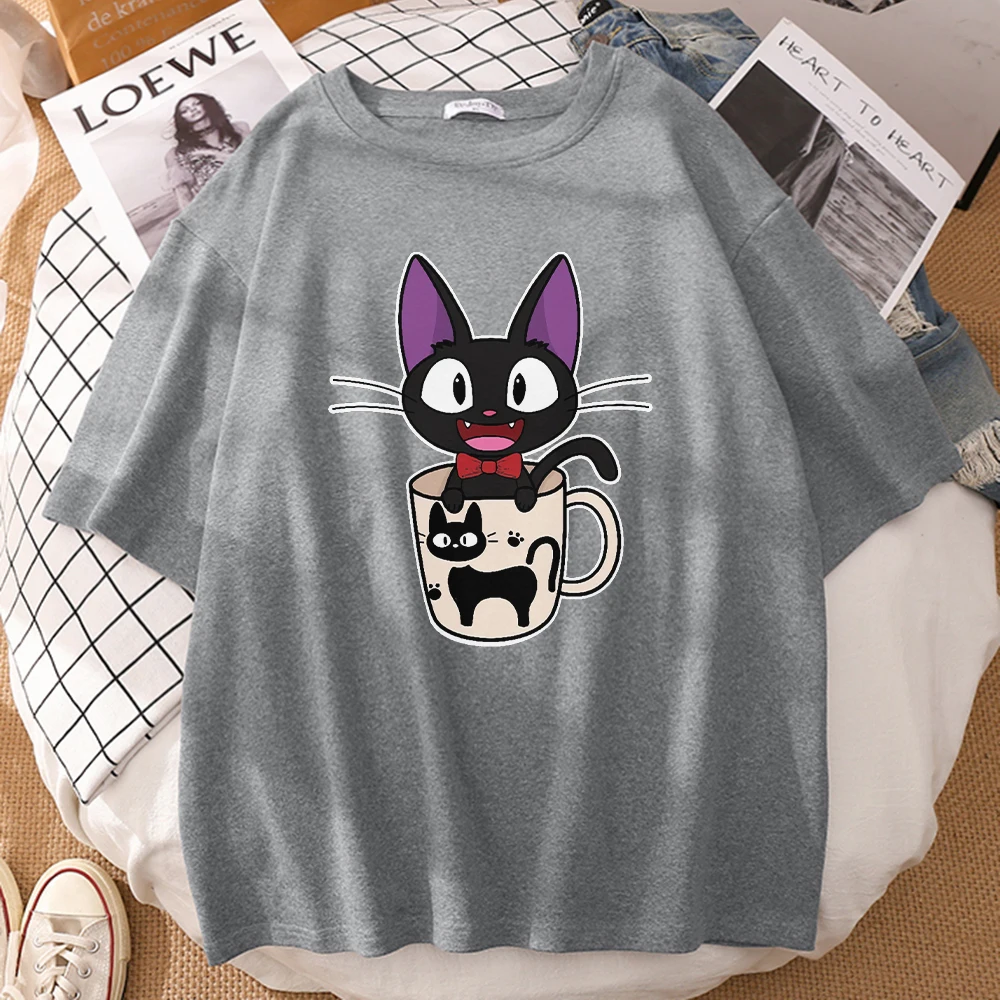 

Cute Teacup Cat Oversized T-shirts Men O Neck Comfortable Short Sleeve Clothing Spring Fashion Soft Retro Male Graphic T Shirts