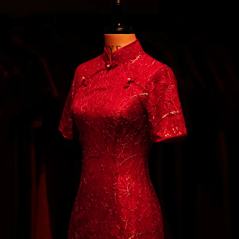 

Happy face erosion bone cheongsam 2021 lace modified restore ancient ways the new summer dress dress young woman