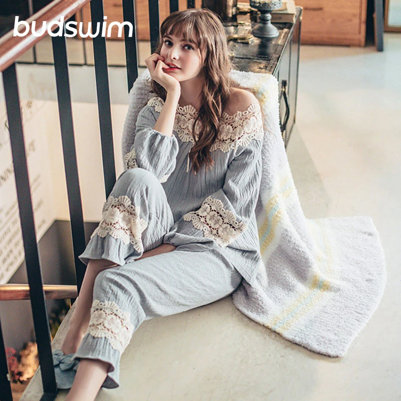 Женское белье в стиле ретро пижама женские пижамные комплекты осенняя Милая