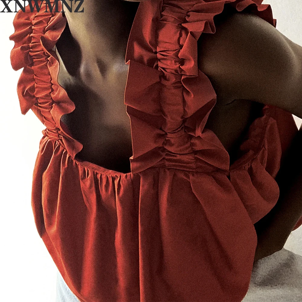 

Za Ruffled poplin Red top sky blue Top featuring a straight neckline and wide straps with ruffle trims Asymmetric hem XNWMNZ