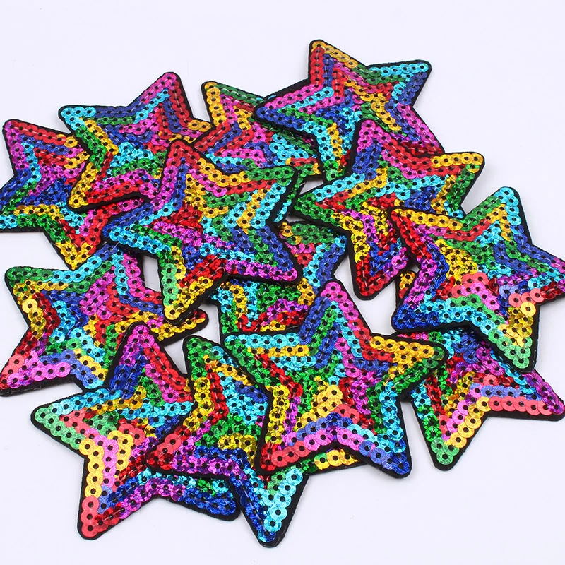 5pcs Sequined Star Stripes Patch Iron on Sew on Stickers for Clothes Jeans Embroidered Appliques Coat Pants Badge Sewing Patches