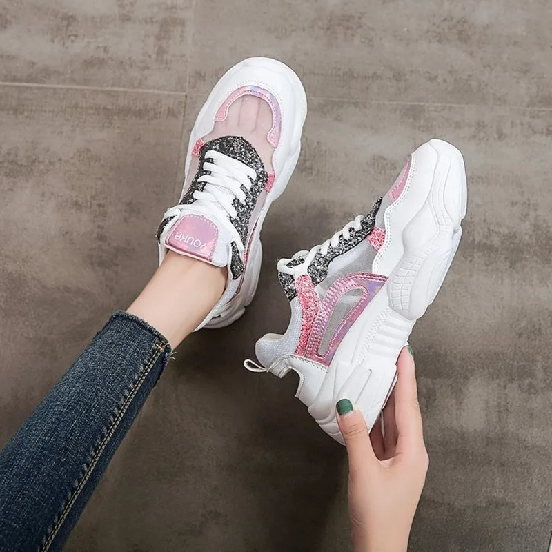 Кроссовки на платформе женская обувь универсальная летняя дышащая очень высокой