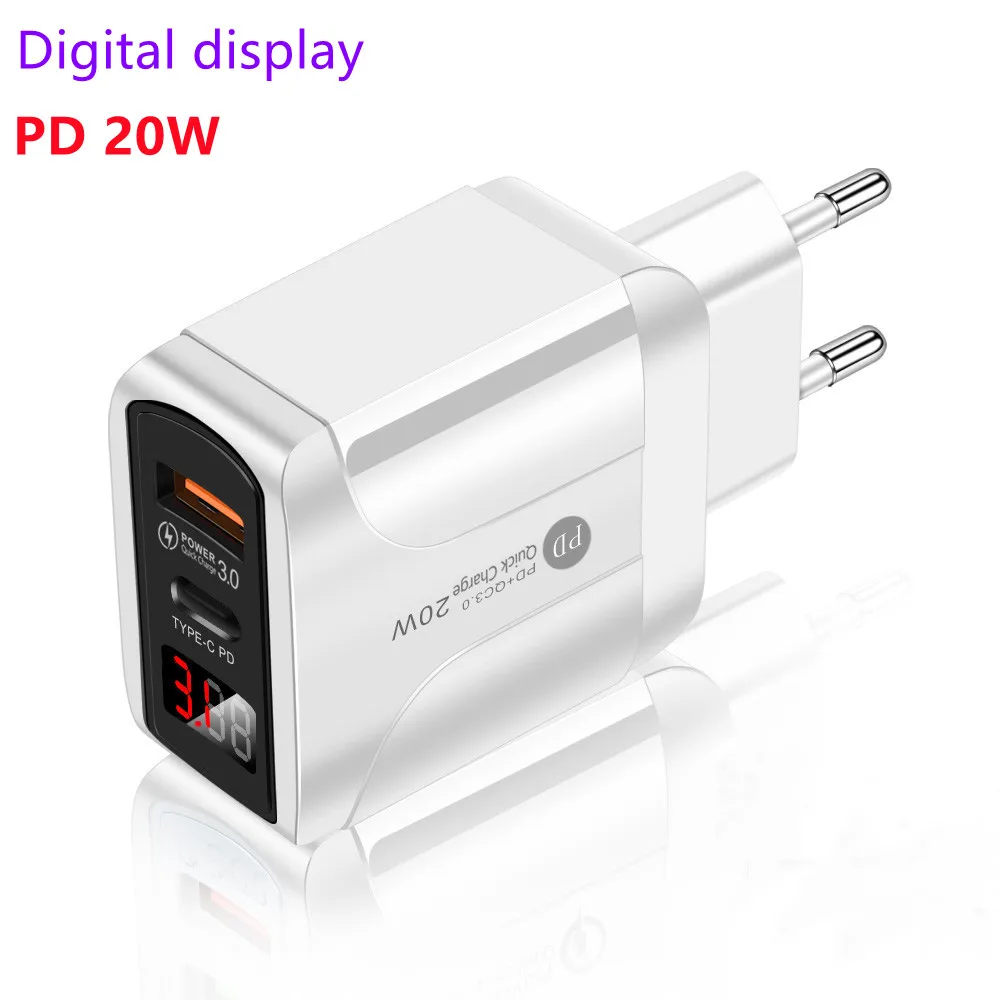 

Digital Display PD 20W Phone Charger QC 3.0 Fast USB Charger for Huawei Xiaomi Samsung PD Type-c Charger for IPhone 12 Pro 11
