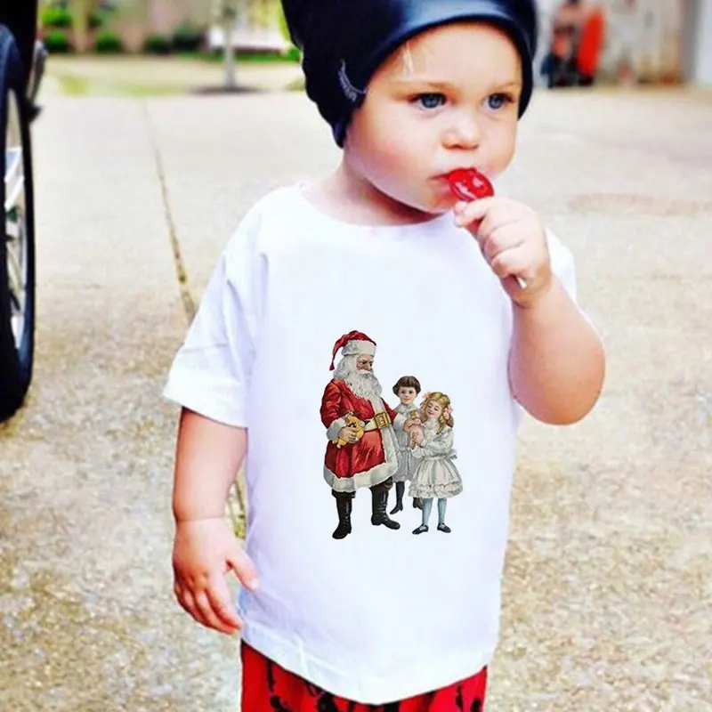 

Christmas Toddler T-shirts Fashion Casual Girls Boys Christmas Shirt Santa Stag Gift Socks Round Neck Cute Christmas Shirt Kids