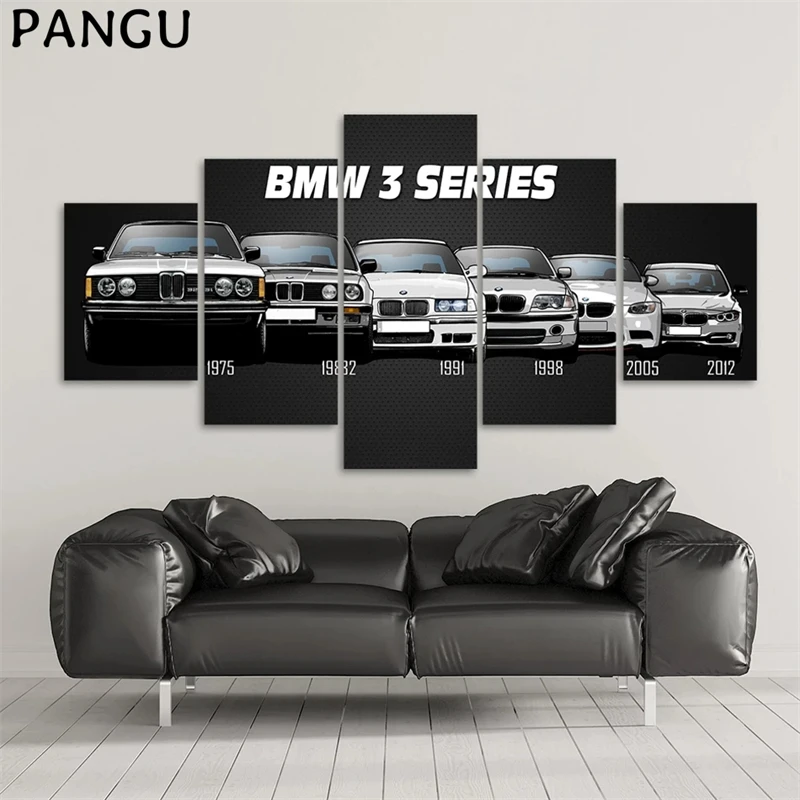 

Canvas Print Poster Home Decoration 5 Pieces Of High-definition M3 White Sports Car Painting Mural Picture Living Room Modular F