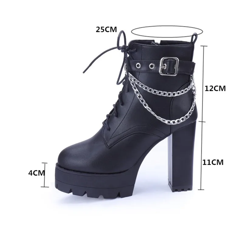 Женские байкерские ботильоны PXELENA большие размеры 34-46 с металлической цепочкой и