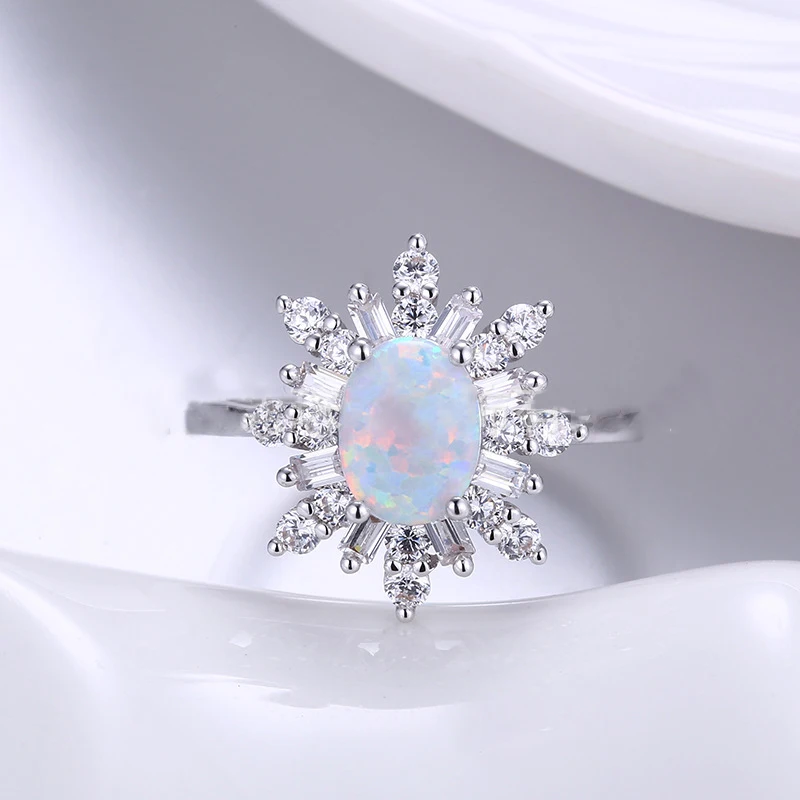 

ANZIW Fashion 925 Sterling Silver Round Multicolor Opal Rings Wedding Engagement Bridal Rings For Women Party Rings Jewelry