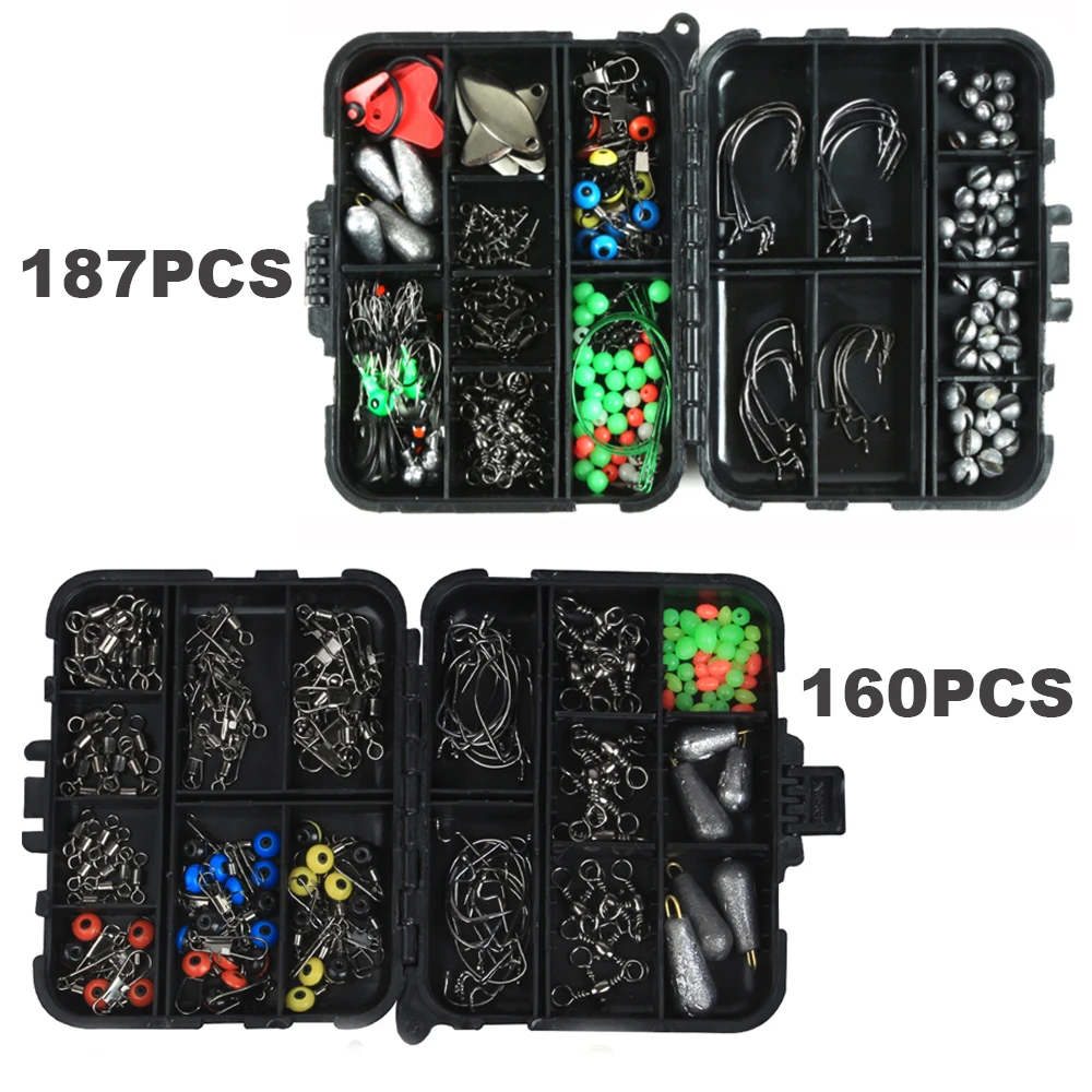 

160/187pcs Fishing Accessories Kit Including Jig Hooks Fishing Sinker Weights Swivels Snaps Fly Fishing with Fishing Tackle Box