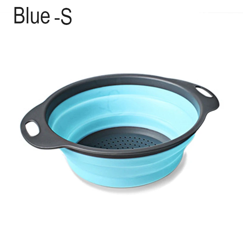 Blue S Многофункциональный складной силиконовый дуршлаг для фруктов и овощей - Цвет: Blue S