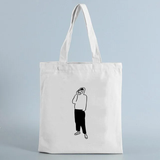 

Girl Print Canvas Shopping Tote Bag Gift for Student Friend Reusable Shopper Bag Women Fashion Travel Eco Bags Female Cloth Bag