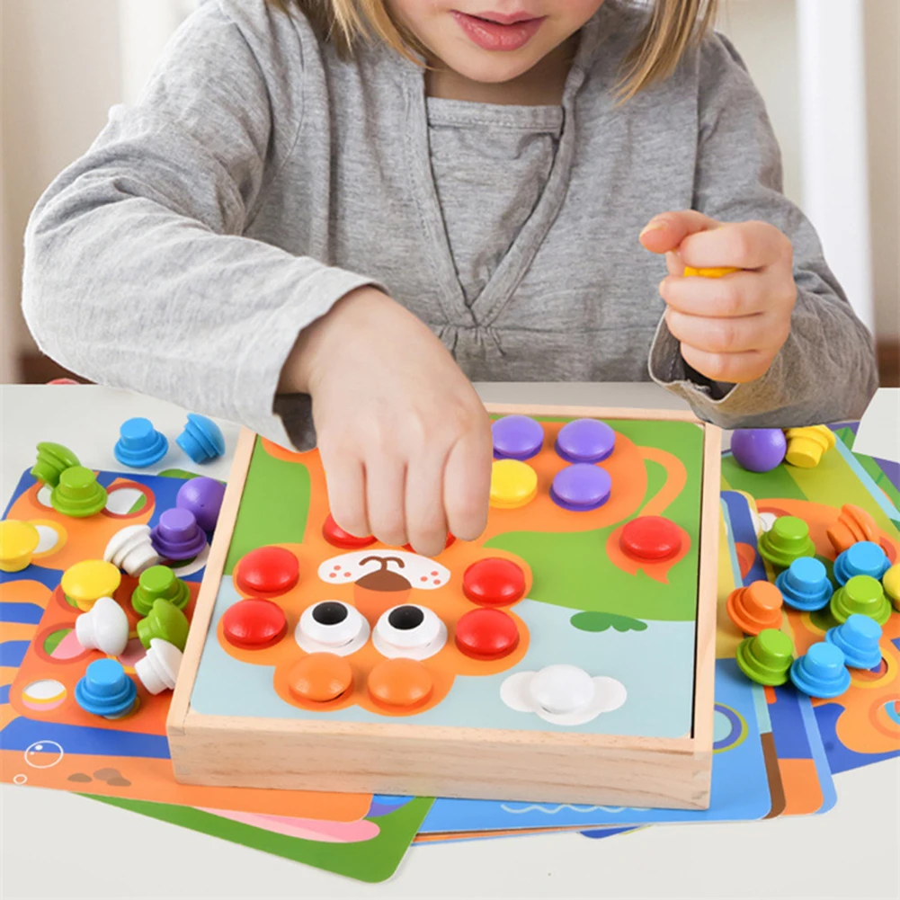 

Художественная игрушка в форме гриба, деревянная мозаичная доска, доска-головоломка, Дошкольная игрушка для детей, развивающая игра для моз...