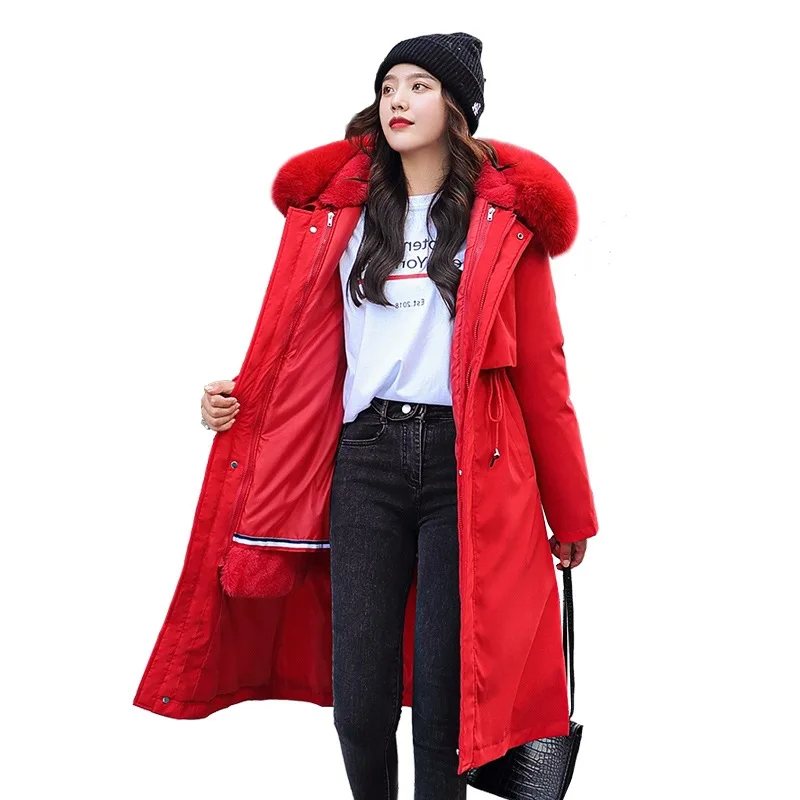 

female jacket long fat MM cotton-padded clothes sent to overcome heavy hair loose big yards and velvet removable neri
