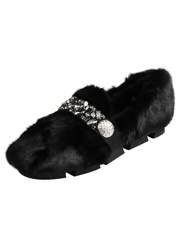Обувь на меху зимняя женская обувь Теплые Натуральная норка мех плоские легкие