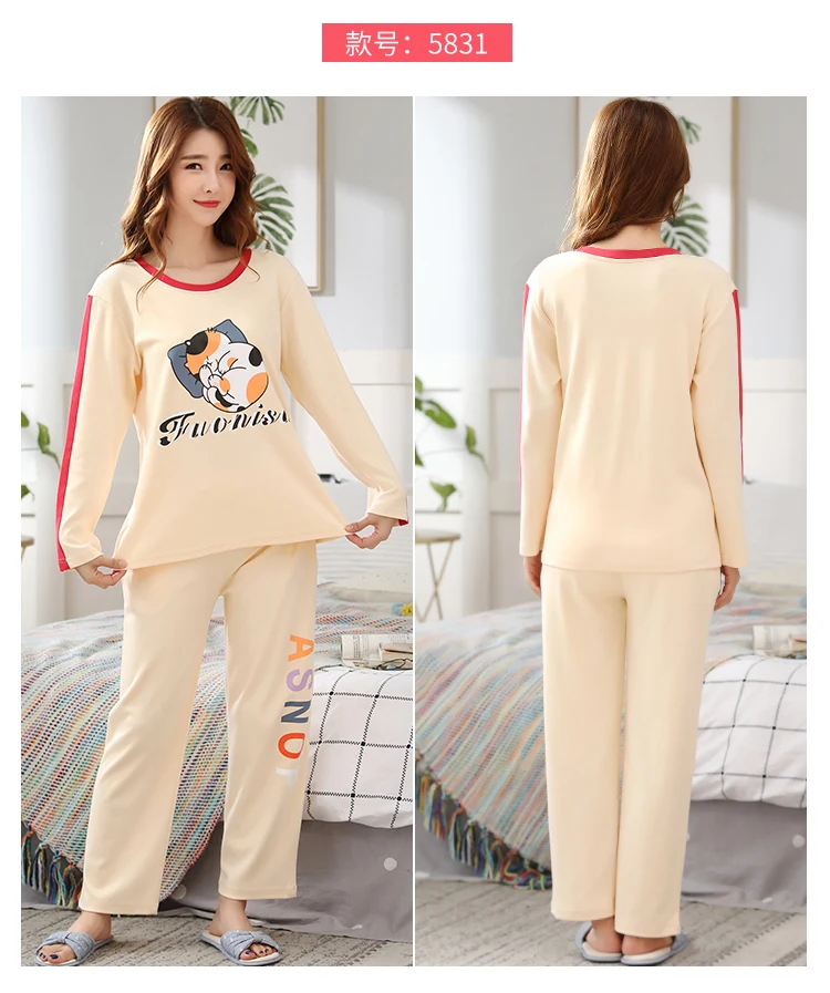 M L XL XXL 3XL 4XL 5XL Женская одежда для сна с длинным рукавом, хлопок, комплекты одежды для сна, осенние пижамы, женские пижамы