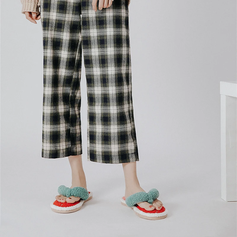Indoor Cute Cartoon Watermelon Women Flip Flops Sweet Cartoon Fruit Home Casual Bedroom Ladies Flats Shoes Women Velvet Slides