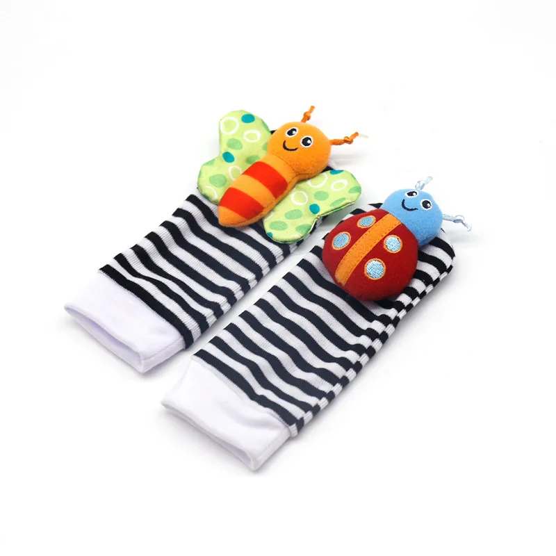 

4pcs/lot Baby Rattles Toy 0-12Months Wrist Strap Rattles Animal Socks Toy New Wristbands Infant Soft Handbells Hand Foot Socks
