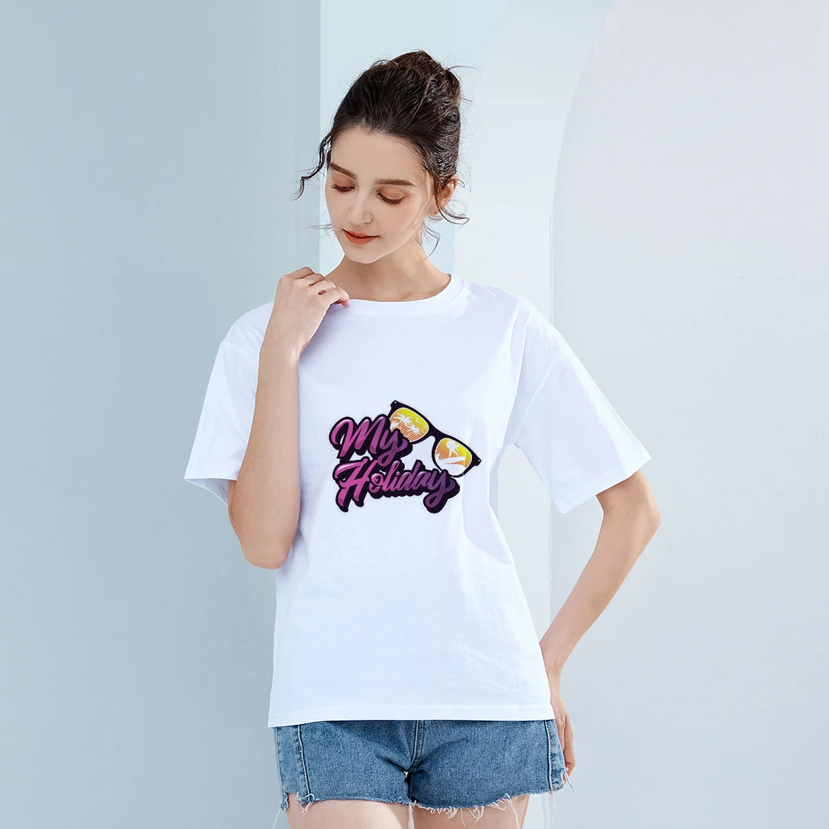 

Женская одежда Lomendio 2021 Ранняя осень оригинальные женские футболки с принтом ручной росписи футболка с коротким рукавом Классическая Униве...