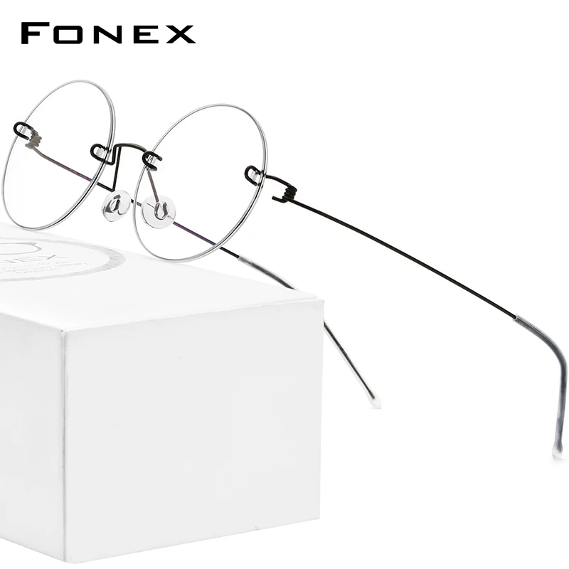 FONEX безвинтовое очки по рецепту очки Для женщин без оправы круглый Близорукость Оптические корейский Оправа очков из титанового сплава для мужчин 98620 - изображение