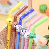 10pcs creative cute cartoon animal straw shape gel pen 0 5 mm kawaii gel pen writing stationery office school supplies