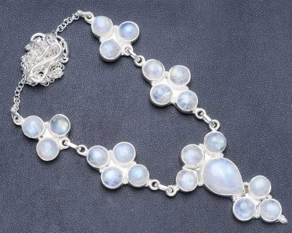 

Natural Rainbow Moonstone Handmade Unique 925 Sterling Silver Necklace 17+2.5" Y5490