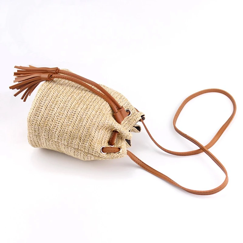 

NEW-2 Pcs Shoulder Bag Ladies Fabric Summer Beach Bags with Tassels Weaving Crossbody Bag Women,Brown & Pink