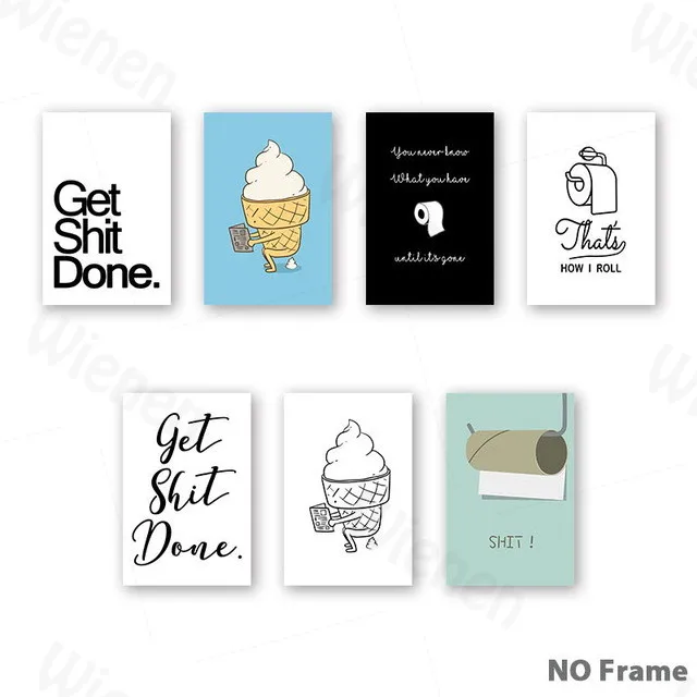 

Cartoon Canvas Painting Toilet Decor Funny Toilet Picture Ice Cream Poop Creative Poster Wall Art Mural NoFrame Living Room Deco