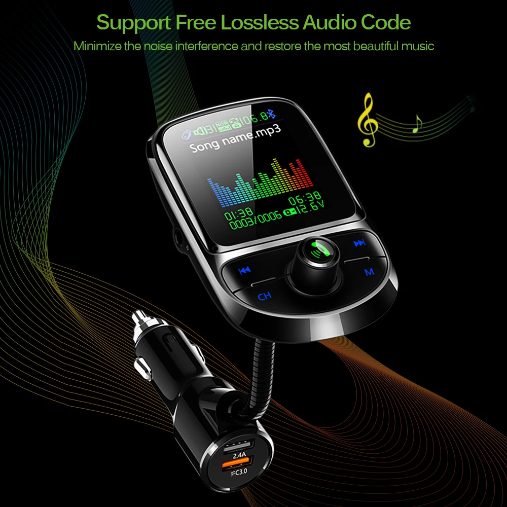 Автомобильный FM-передатчик с цветным экраном поддержка USB TF-карты Bluetooth 5 0 AUX