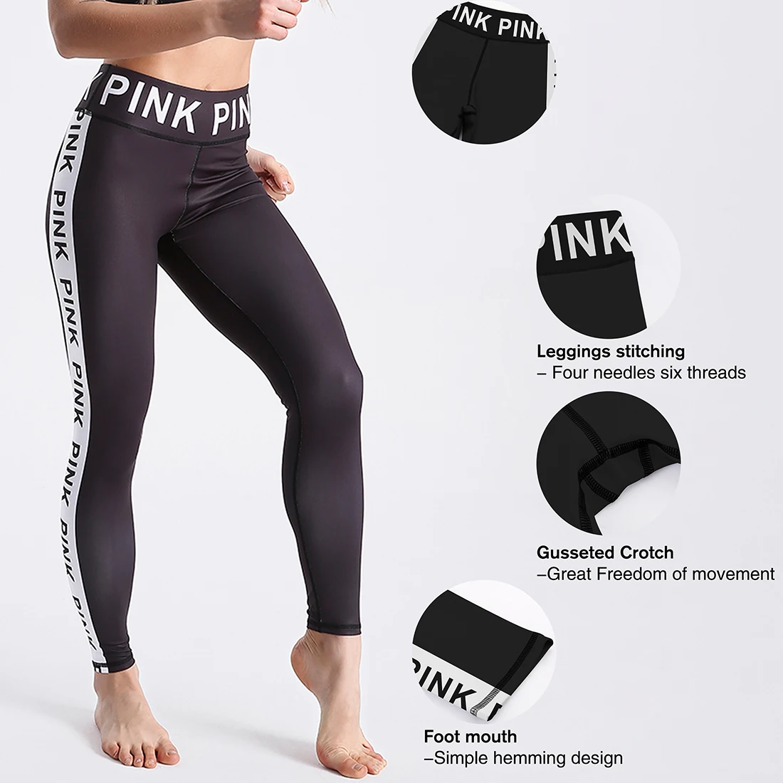 Леггинсы женские Qickitout летние черные с высокой талией принтом в виде букв сбоку