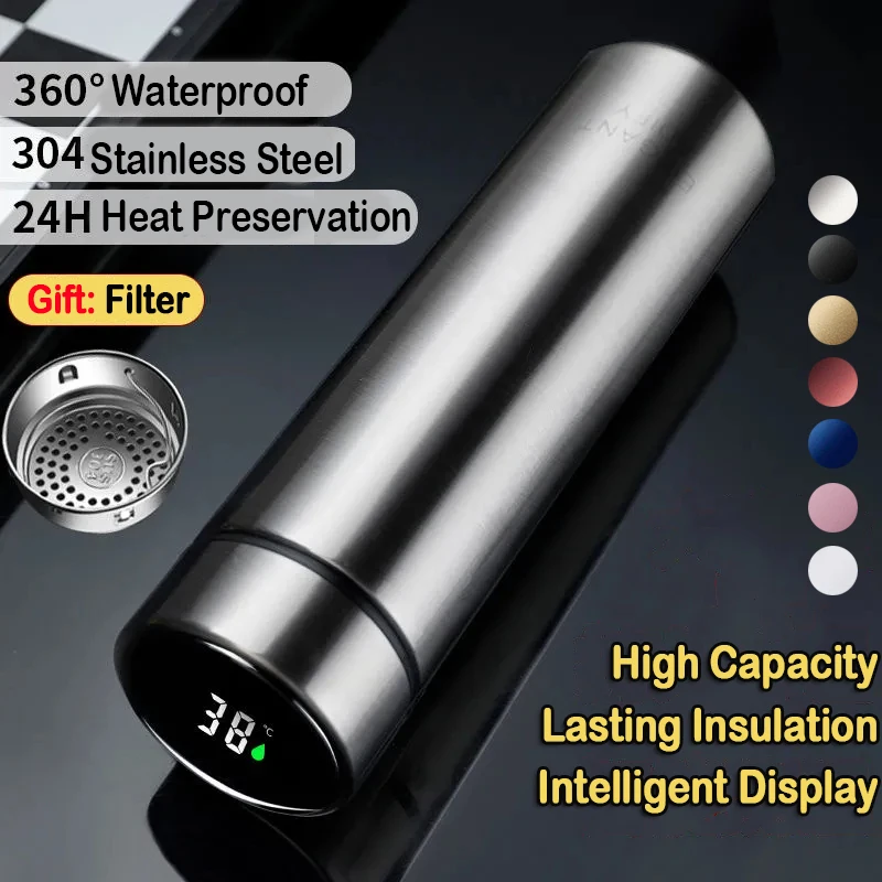 

Smart Digital Stainless Steel Thermal Mugs Insulation Water Bottle LED Temperature Display Intelligent Thermos Coffee Cups 500ML