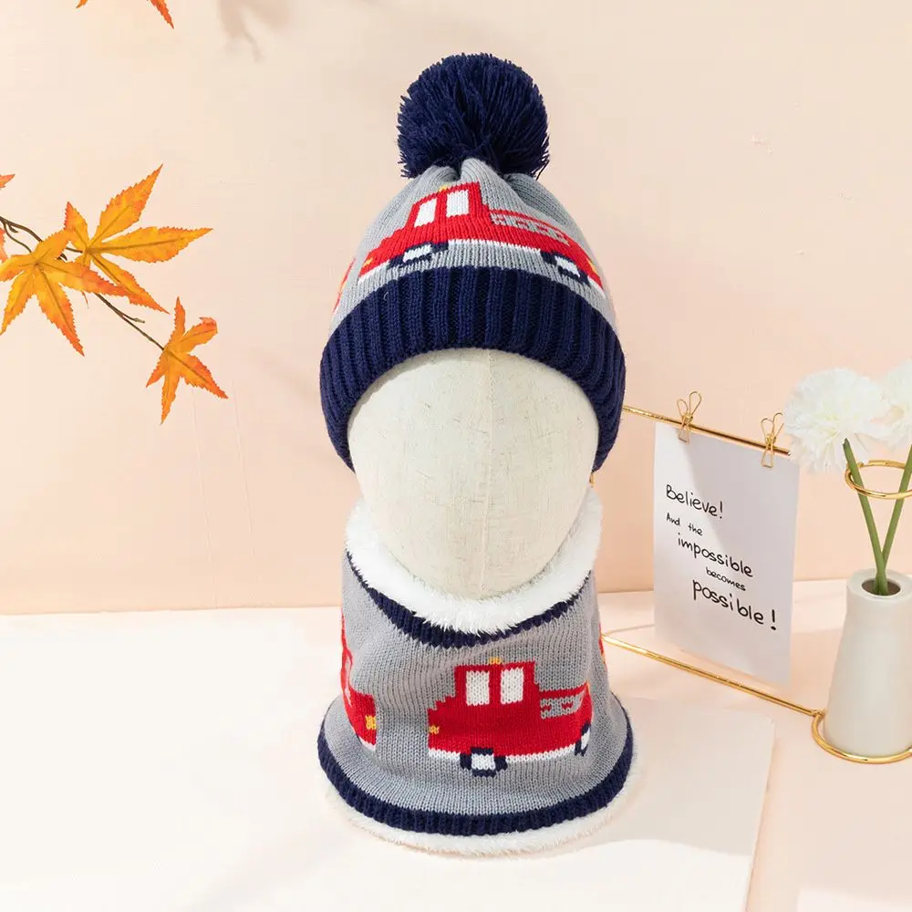 2pcs/set Cute Kids Clothes Thicken Plus Velvet for 0-4 Years Winter Keep Warm Ear Cap Hat Scarf Set Children Baby Hats | Аксессуары для