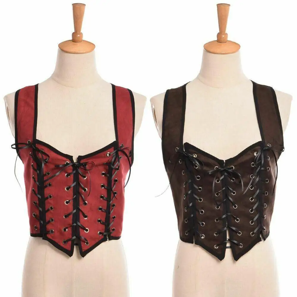 Для женщин Средневековый Ренессанс жилет лиф топы для Хеллоуина двухсторонний