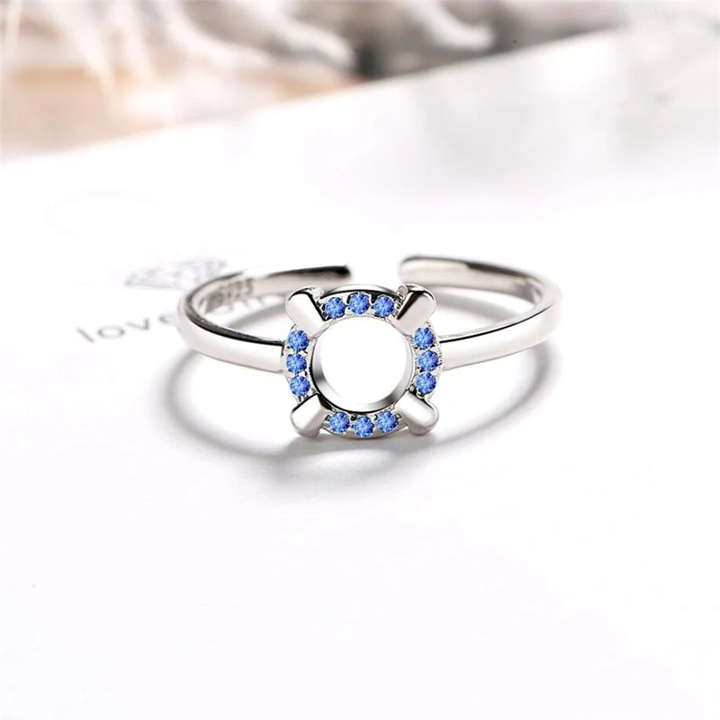 Женские кольца с геометрическим узором цирконием крутыми синими кристаллами 925