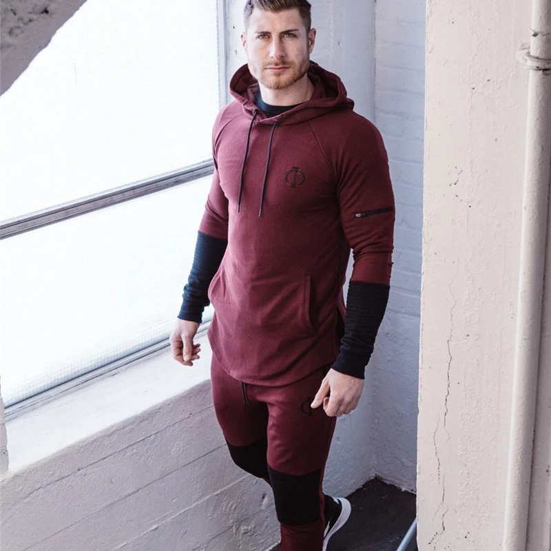 

new 2 pieces Autumn Splicing Hoodeds tracksuit men Sweatshirt Sports Set Gym Clothes Men Sport Suit Training Suit Sport Wear