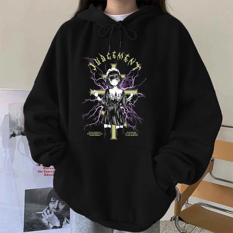 

Seeyoushy Vintage Anime Girl Graphic Print Hoodie Sweatshirts Women Tops Long Sleeve Drop Shoulder Streetwear Pullovers Fashion