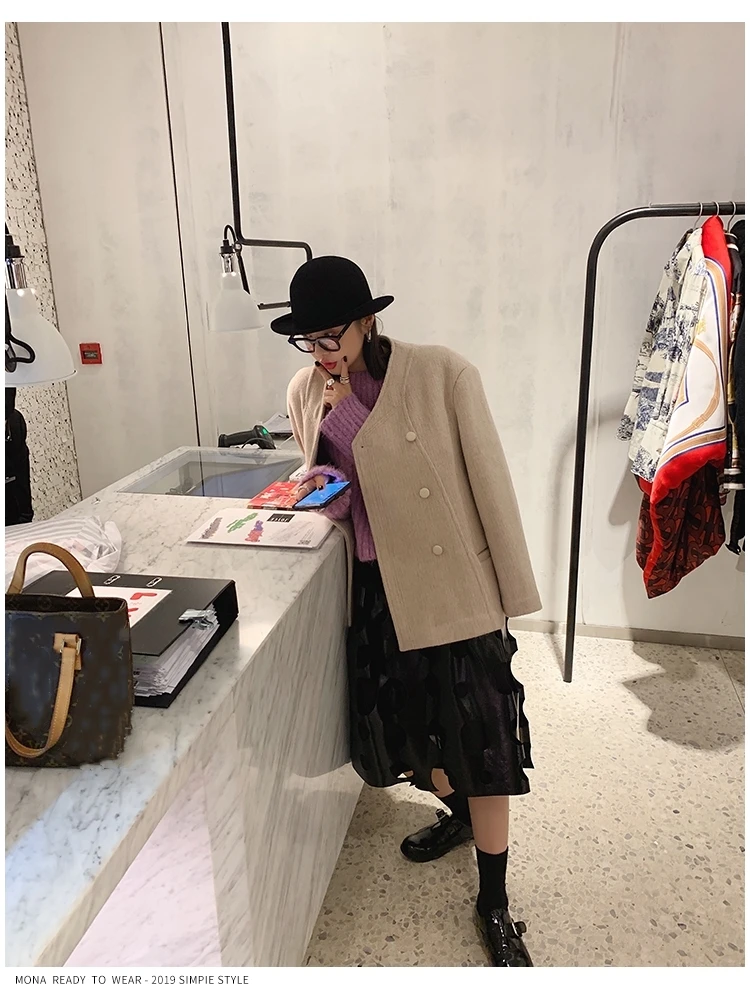 

Coat Winter Beige Elegant Wool Women Korean Fashion Black Short Coats Vintage Minimalist Woolen Overcoat Camel Oversize Outwear