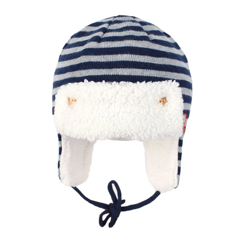 Зимняя шапка бомбер Вязаная Шапка бини для мальчиков Детская осенняя ушанка в