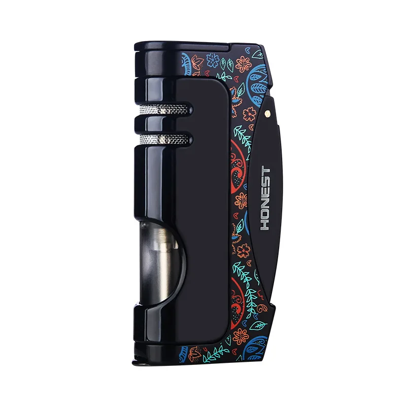 

2021 New Jet Torch Butane Lighter Turbo Metal Visible Gas Window Windproof Inflated Cigarette Cigar Lighter Gadgets For Man