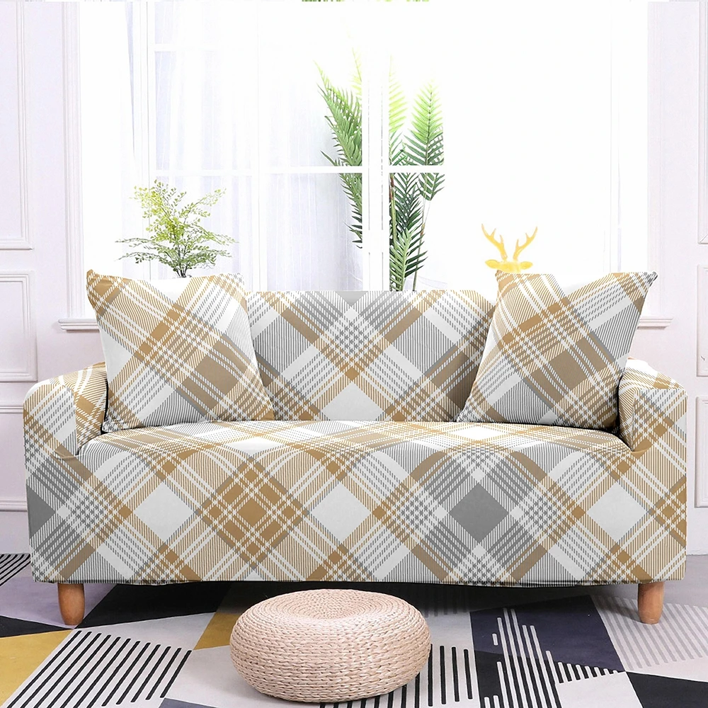 Home Plaid Sofa Cover Elastic Slipcovers Corner Towel Couch Covers for Living Room 1/2/3/4 Seater | Дом и сад