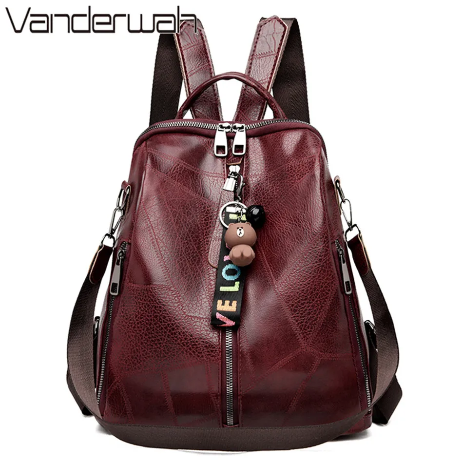 Винтажные женские кожаные рюкзаки 3 в 1 дамская сумка школьные ранцы для девочек