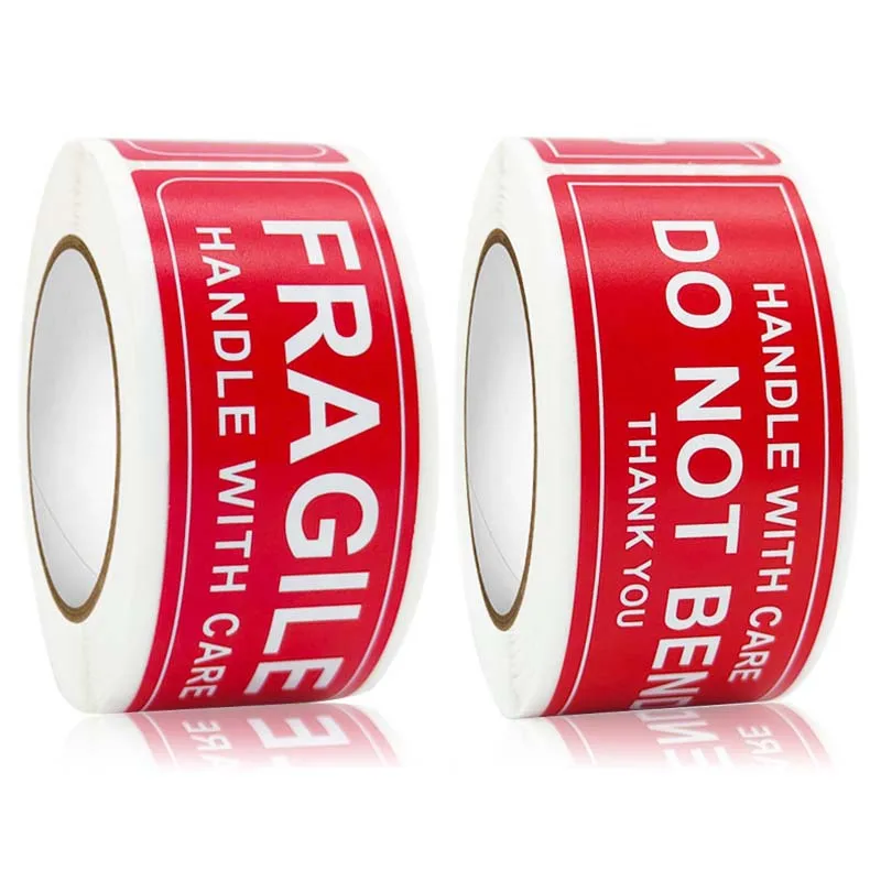 

150Pcs/Roll Rectangular Self-adhesive Warning Label Fragile Stickers FRAGILE/DO NOT BEND Packing Label Goods Decoration Supplies