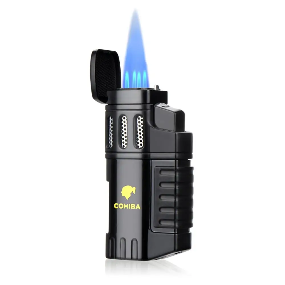 COHIBA сигаретный фонарь зажигалка 4 наполнителя Бутановая Зажигалка Quad Jet Flame для