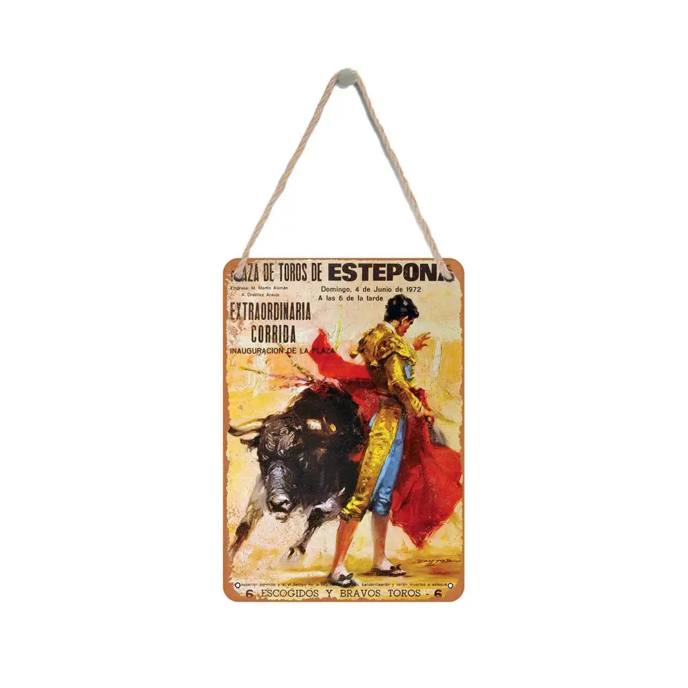 

Isaric деревянный подвесной знак 8X12 дюймов 1972 Bullfighting в Испании Забавный деревянный знак