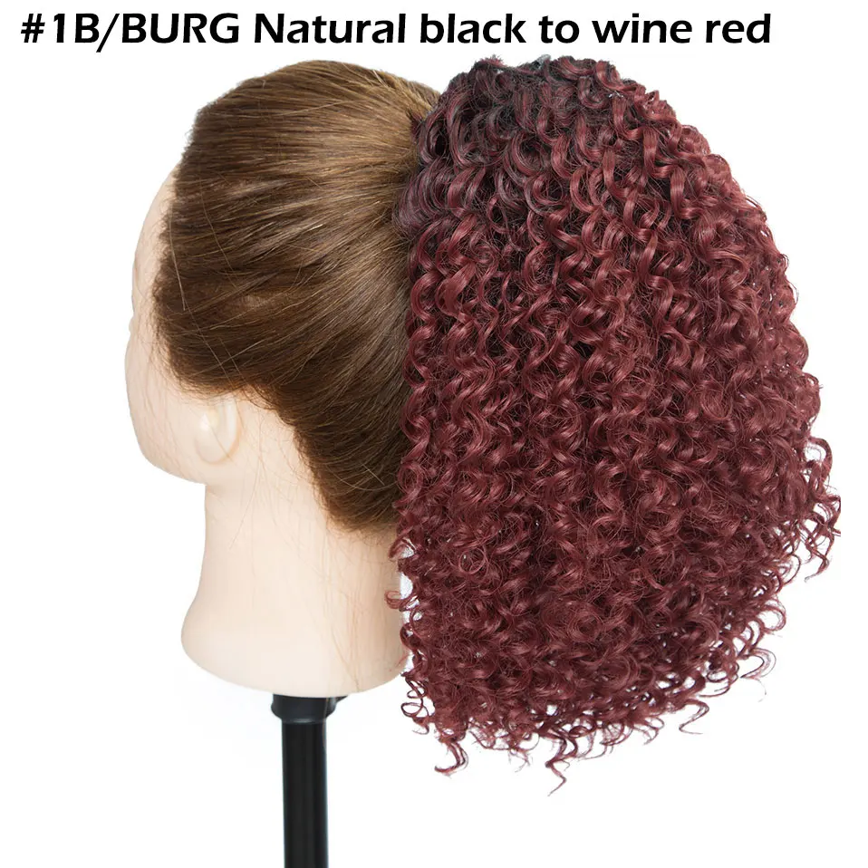 wine red Заколка для хвоста на шнурке, кудрявые, кудрявые, заколка для хвоста, конский хвост, 8 дюймов, короткое, обтягивающее, синтетический хвост, волосы для африканских - Цвет: wine red
